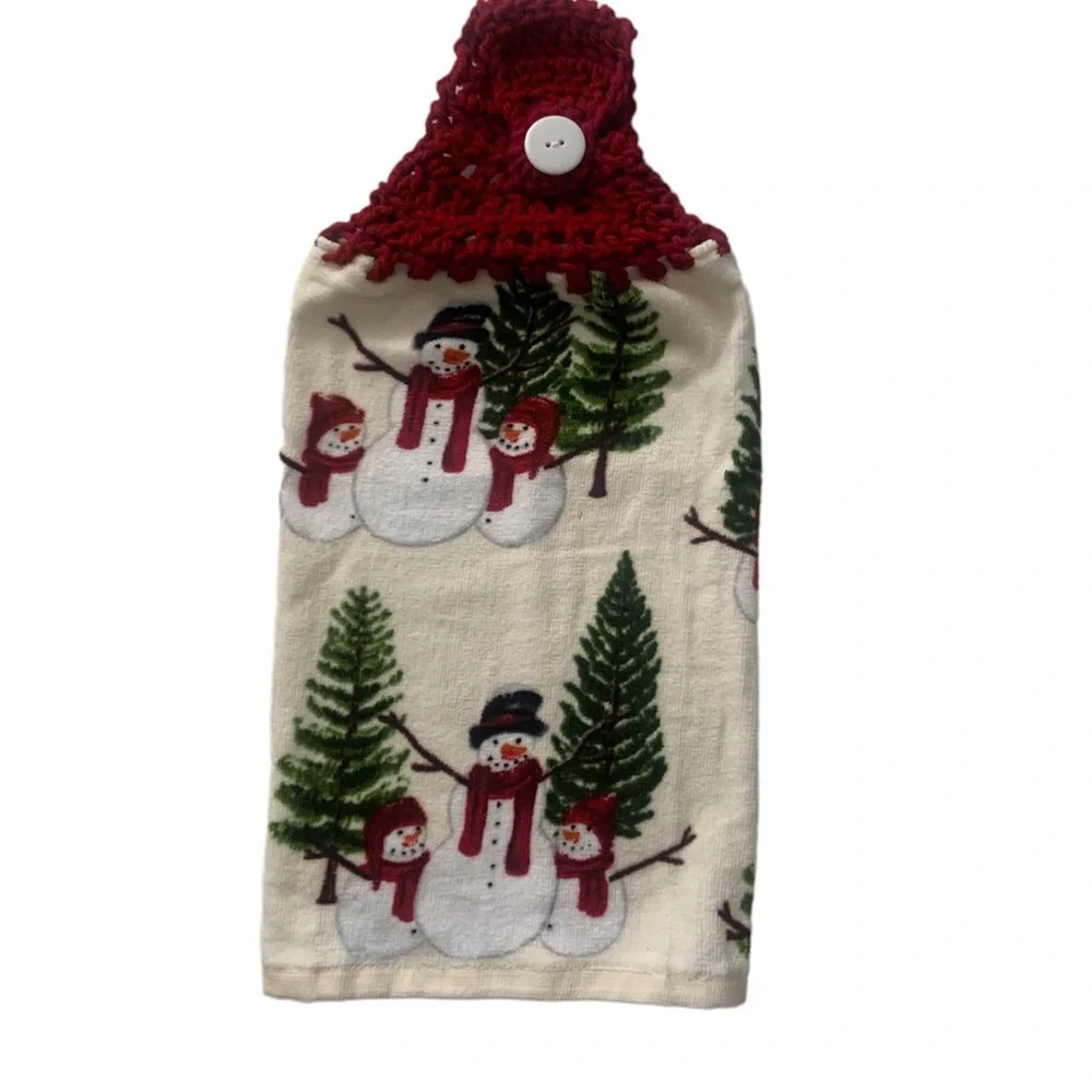 Hand Crafted  Snowmen Crochet Top Hanging Kitchen Dish or Bathroom Hand Towels - Picture 7 of 10